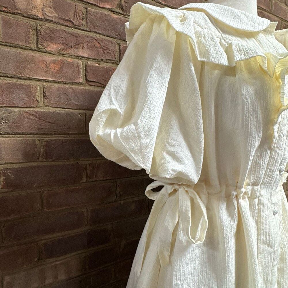 Listicle Women’s Cream Stripe Ruffle Puff Sleeve Dress Sz Lg NEW - Picture 7 of 11